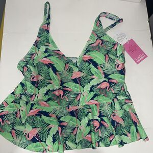 Ruffle Butts Flamingo Frenzy, Peplum Tankini Top woman’s  Size Large NWT